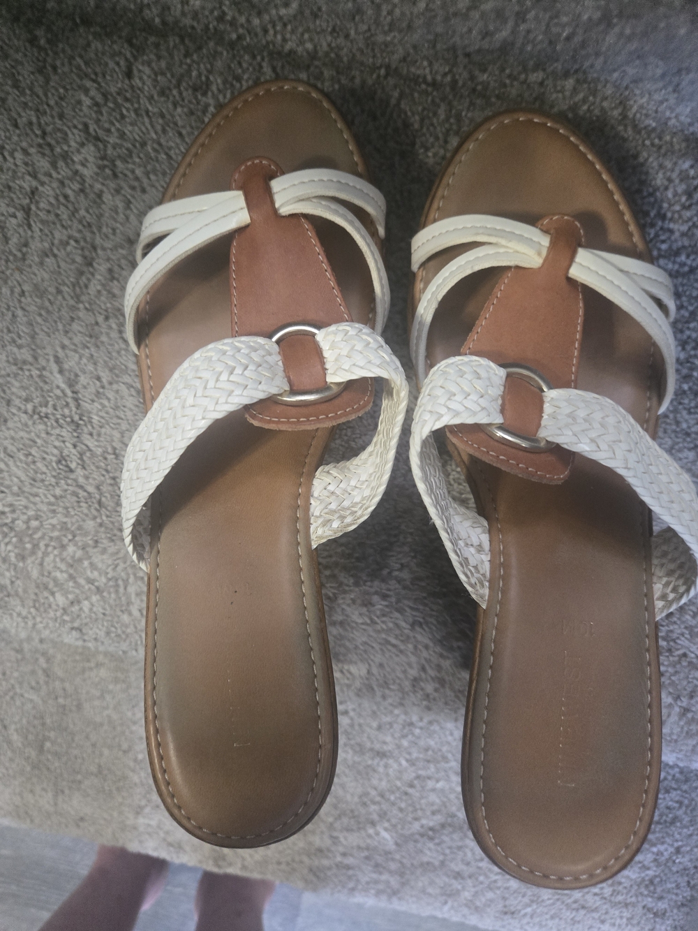 Nine West White Braided Slide Sandals with Brown Footbed